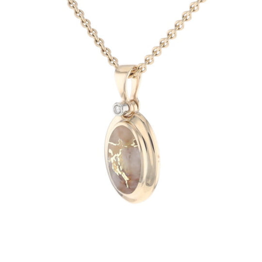 Gold Quartz Oval Inlaid Pendant with .02ct Diamond