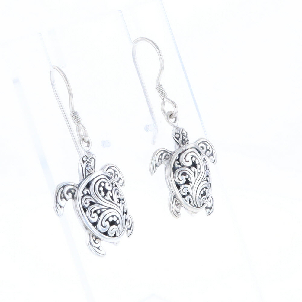 Silver Turtle Dangle Earrings