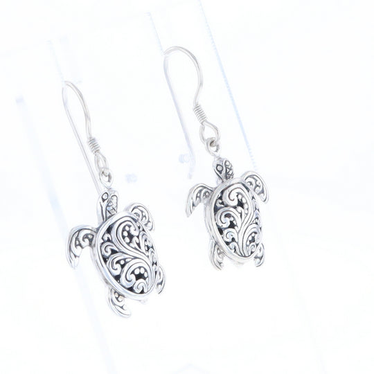 Silver Turtle Dangle Earrings