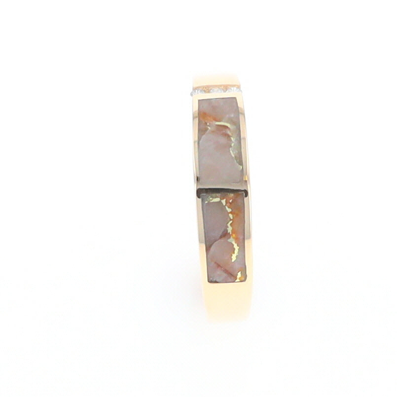 Gold Quartz Ring Double Inlaid Design with .03ctw Round Diamonds