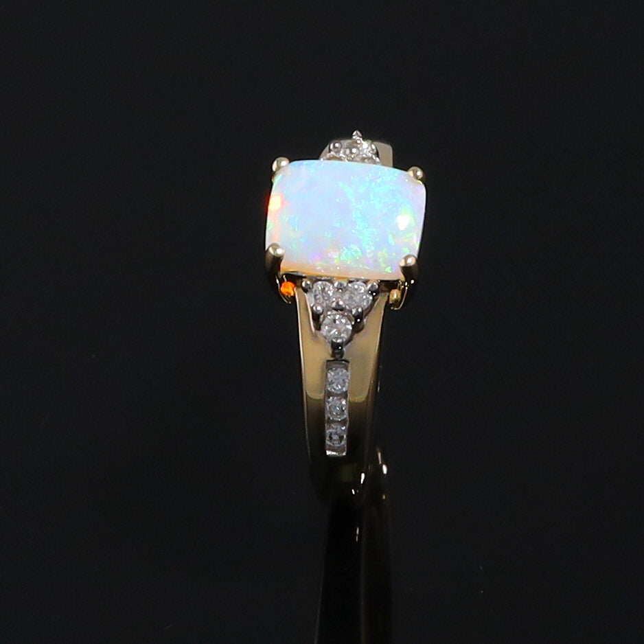 Rectangular Opal Ring with Diamond Accents