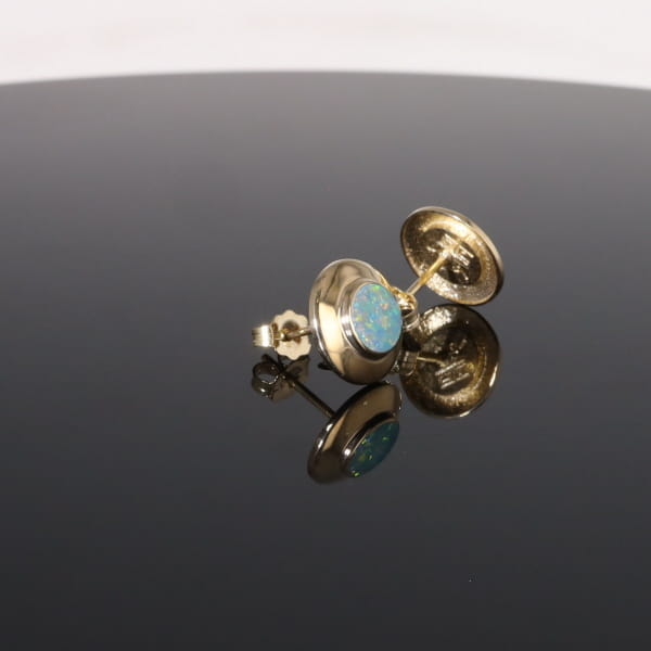 Opal Earrings Round Inlaid Design Studs