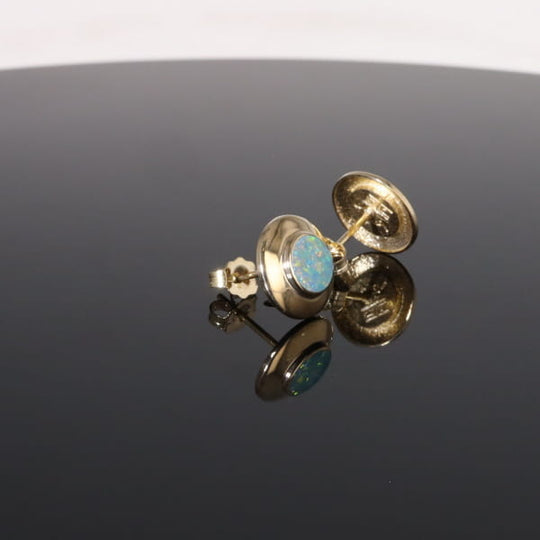 Opal Earrings Round Inlaid Design Studs