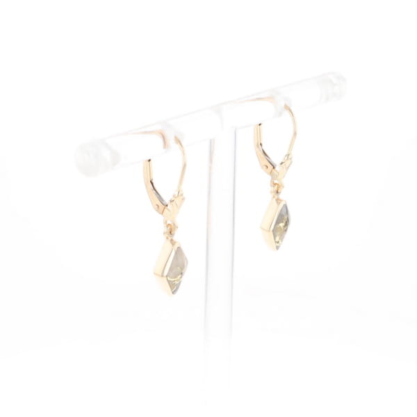 Gold Quartz Earrings Diamond Shape Inlaid Lever Backs G2