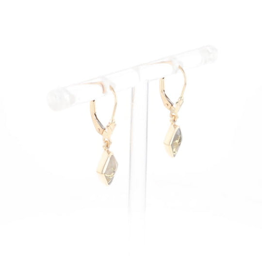 Gold Quartz Earrings Diamond Shape Inlaid Lever Backs G2