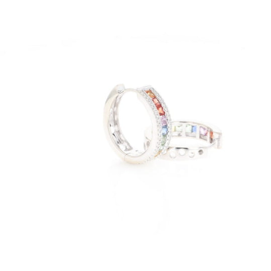 Multi-color Sapphire Hoop Earrings with Diamond Accents
