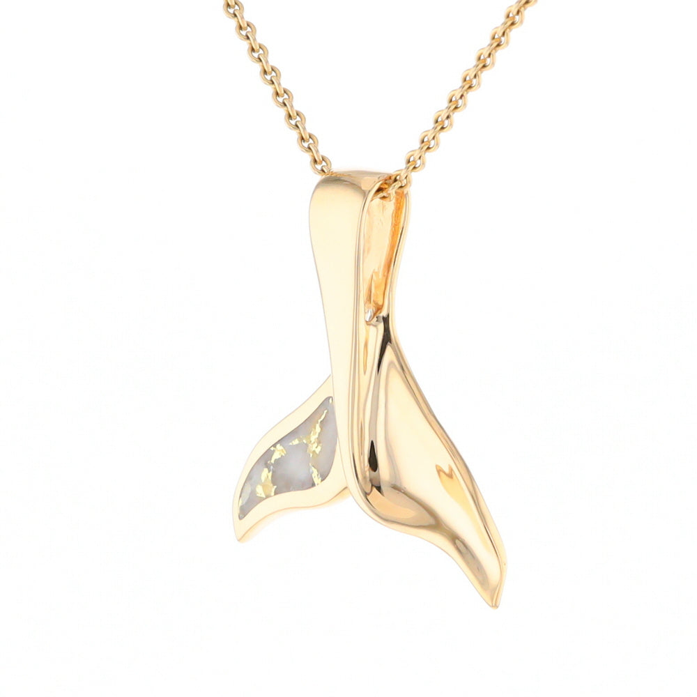 Whale Tail Natural Gold Quartz Single Side Inlaid Pendant