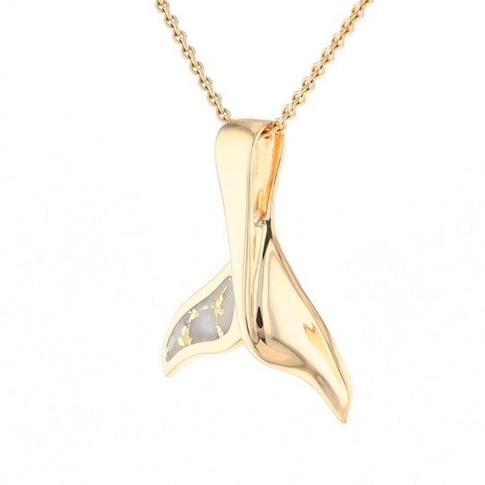 Whale Tail Natural Gold Quartz Single Side Inlaid Pendant