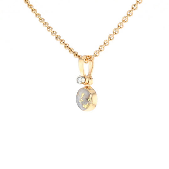 Gold Quartz Necklace Round Inlaid Pendant with .02ct Round Diamond