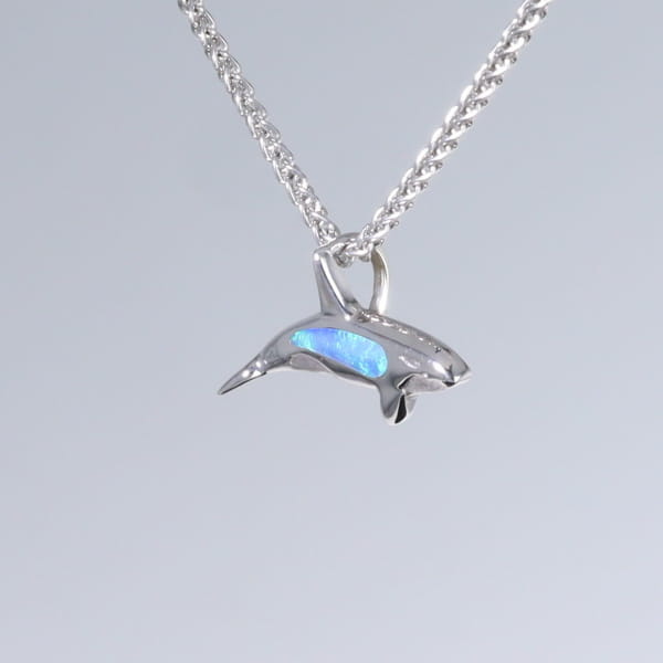 Opal Pendant Inlaid Realistic Orca Killer Whale Design