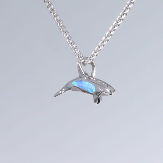 Opal Pendant Inlaid Realistic Orca Killer Whale Design