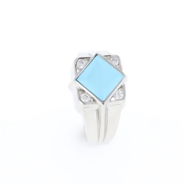 Natural Sleeping Beauty Turquoise ring diamond shape inlaid design with .16ctw round diamonds