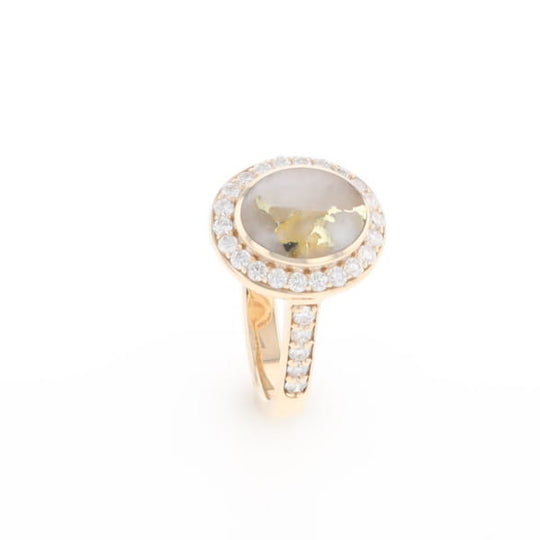 Oval Gold Quartz Inlaid Ring with 0.65ctw Diamond Halo