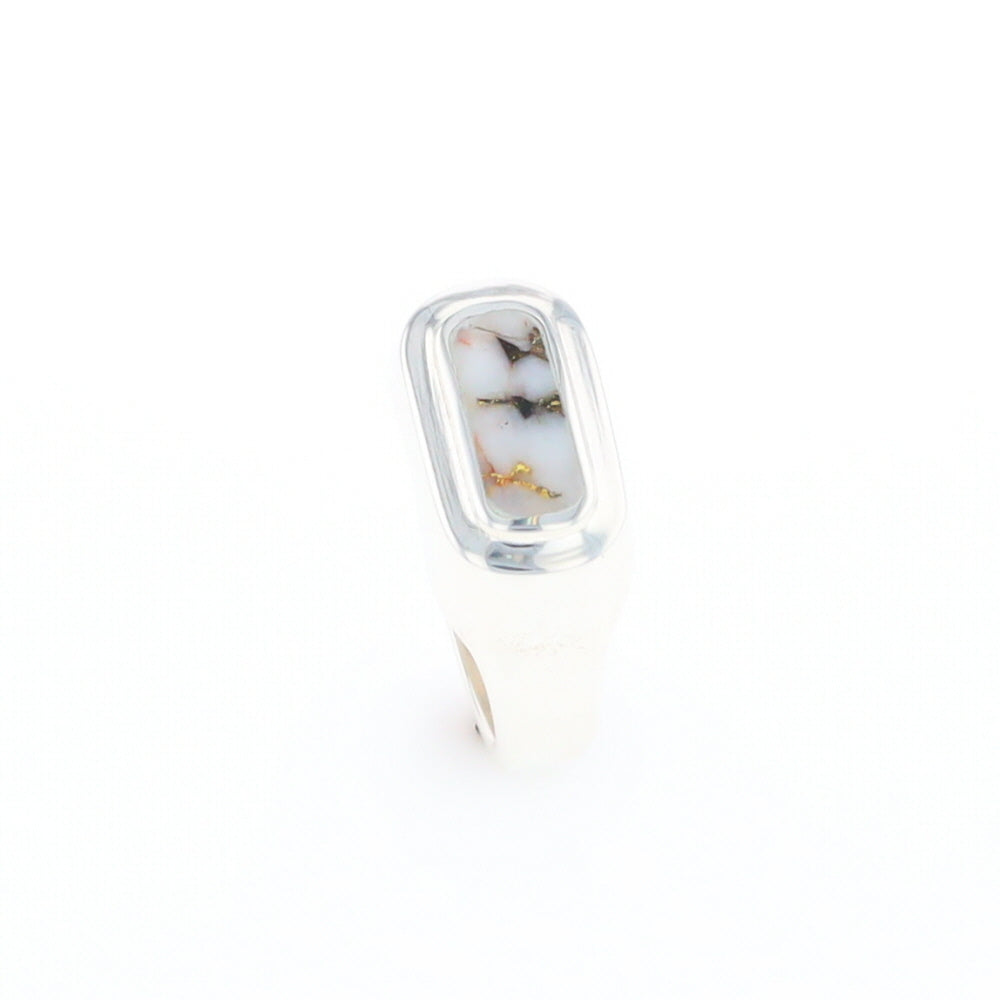 Sterling Silver Gold Quartz Inlaid Rectangular Ring - G3