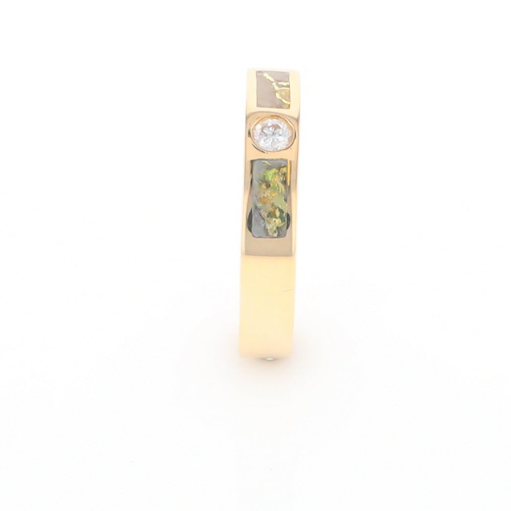 Gold Quartz Ring Double Sided Inlaid Design with .10ct Round Diamond G2