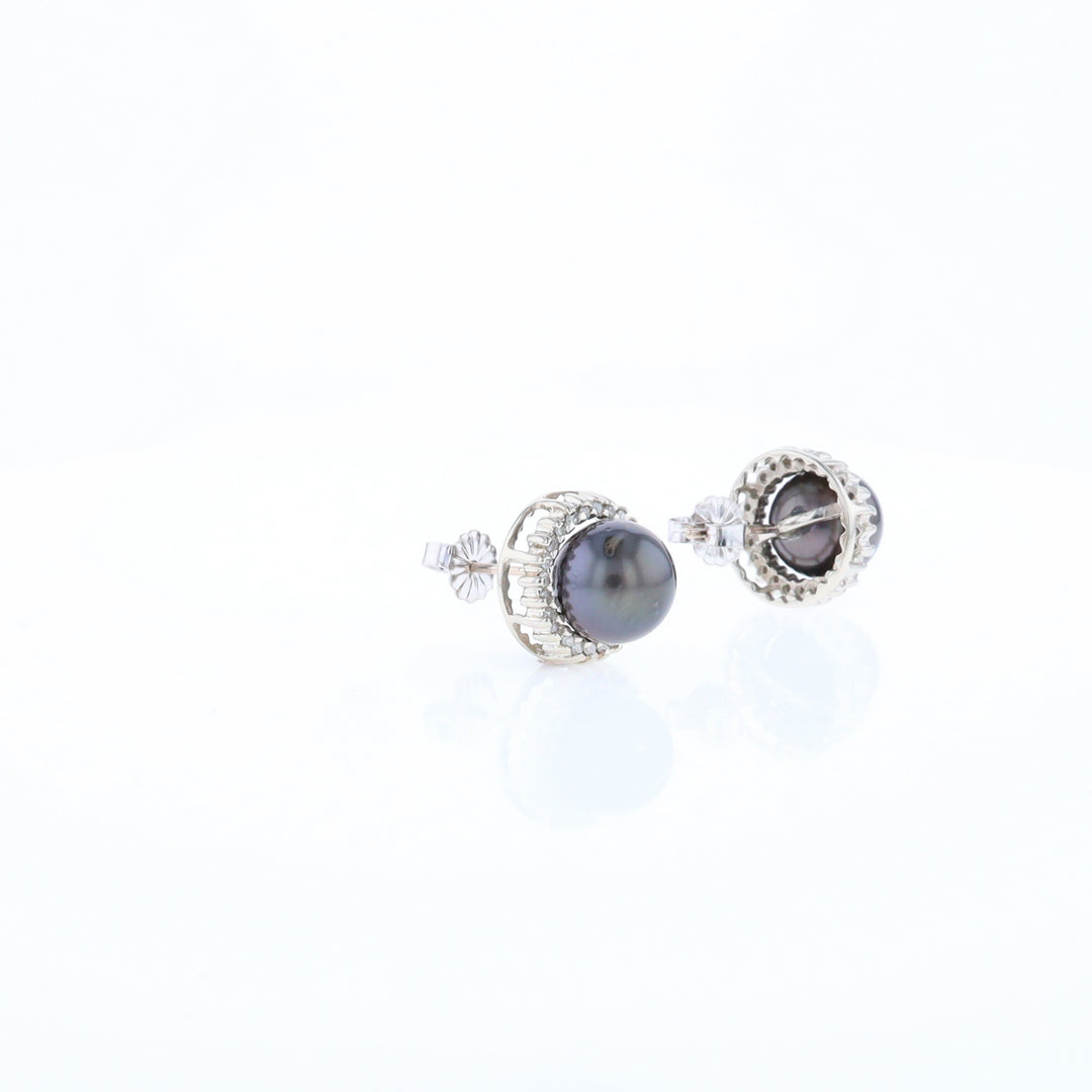 Gray Pearl Halo Studs