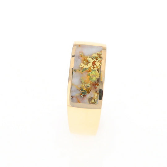 Gold Quartz Ring Rectangle Inlaid Design