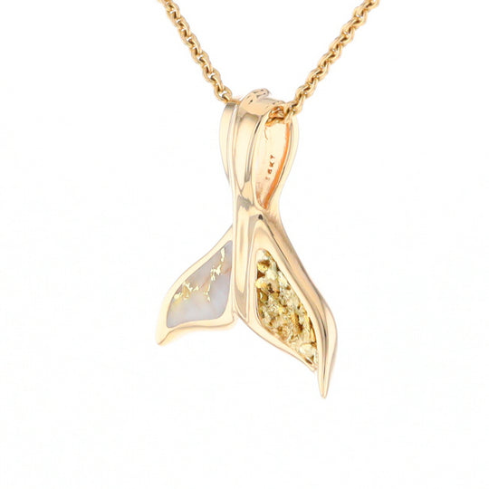 Whale Tail Natural Gold Quartz and Nuggets Inlaid Pendant