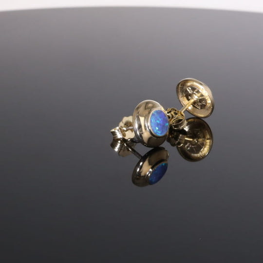 Opal Earrings Round Inlaid Design Studs