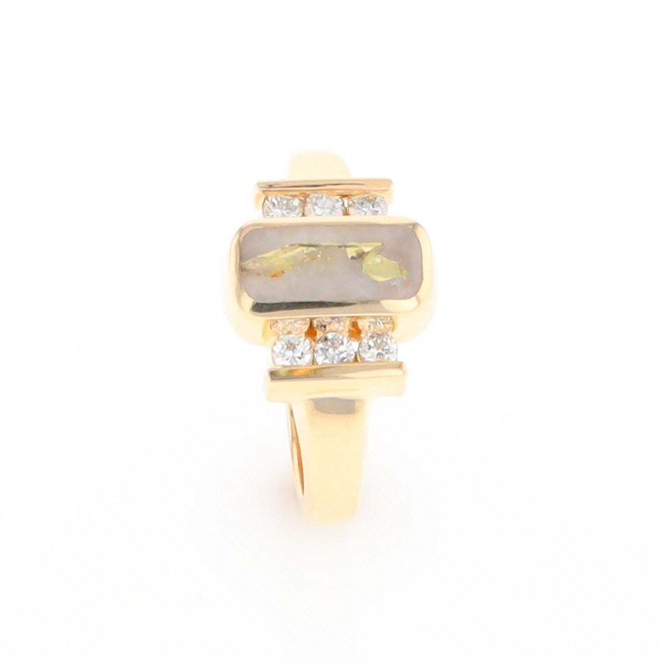 Gold Quartz Ring Oval Inlaid Design with .24ctw Round Diamonds