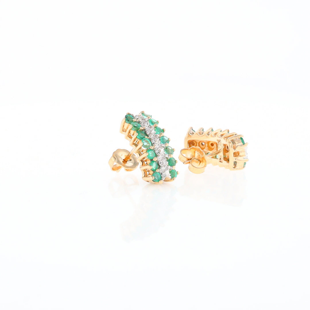 Three-Row Drop Emerald and Diamond Earrings