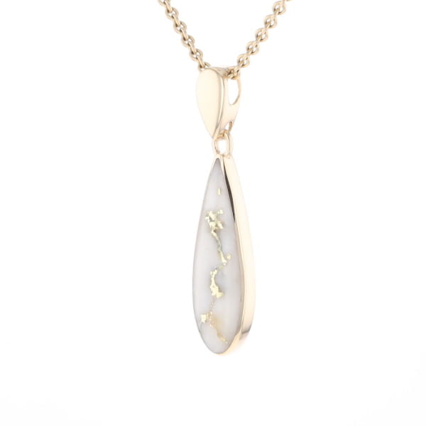 Gold Quartz Pendant Tear Drop Inlaid Design G1