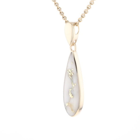 Gold Quartz Pendant Tear Drop Inlaid Design G1