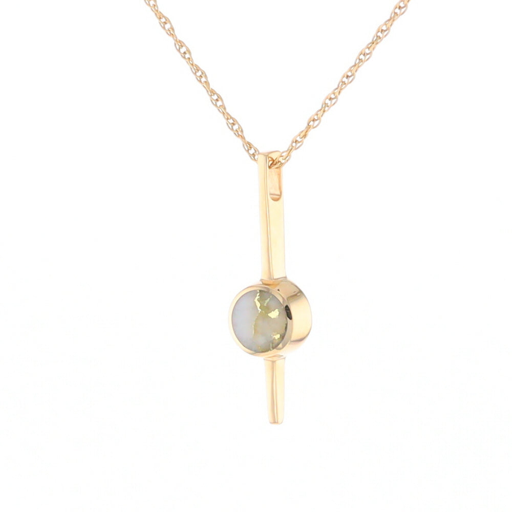 Gold Quartz Necklace Bar Design Round Superior Quality Inlaid Pendant