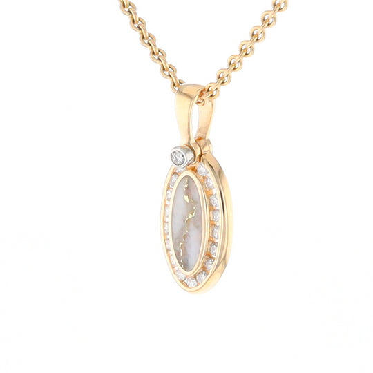 Gold Quartz Pendant Oval Inlaid with .22ctw Round Diamonds Halo