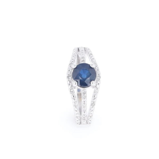 Blue Sapphire Triple Shank Ring With Accent Diamonds