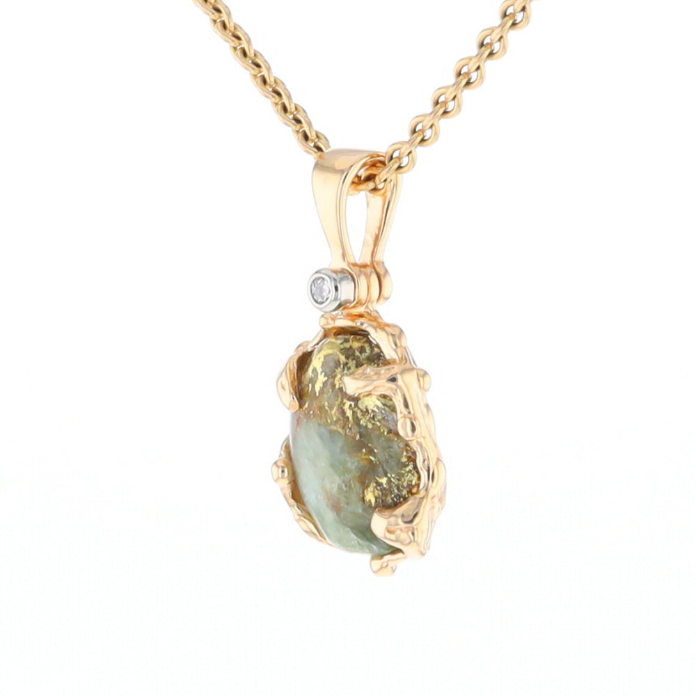 Serpentine & Gold Quartz Freeform Pendant