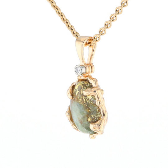 Serpentine & Gold Quartz Freeform Pendant