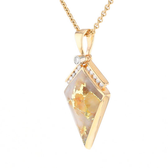 Gold Quartz Kite Shape Inlaid Pendant with 0.19ctw Diamonds (G1)