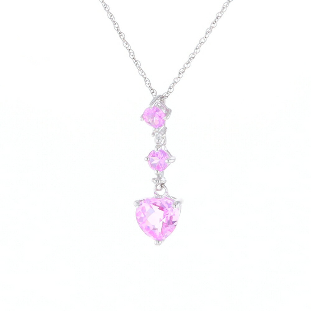 Synthetic Pink Sapphire Dangle Heart Necklace
