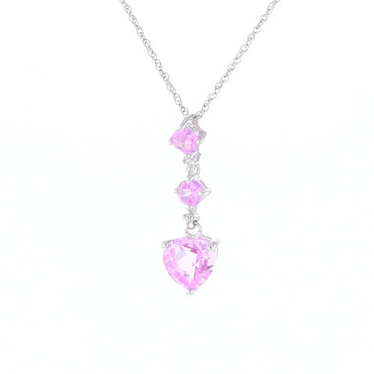 Synthetic Pink Sapphire Dangle Heart Necklace