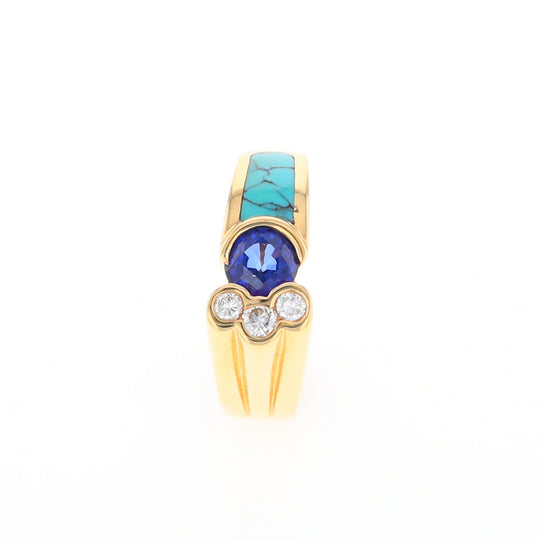 Turquoise Inlaid Ring with Sapphire and 0.23ctw Diamonds