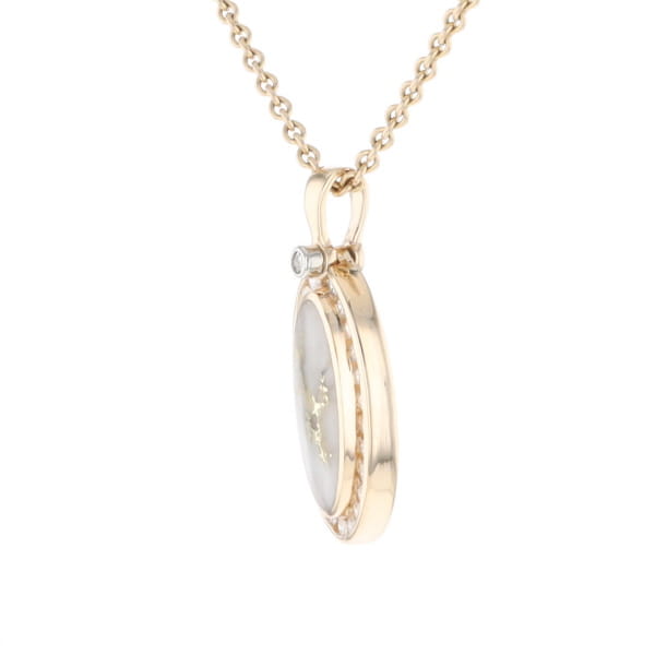 Gold Quartz Necklace .37ctw Halo Diamond Oval Inlaid Pendant
