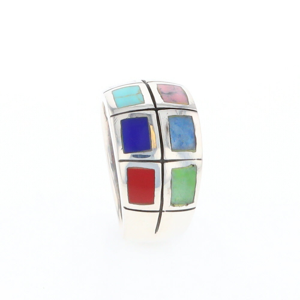 Native Silver Multi Stone Inlaid Ring