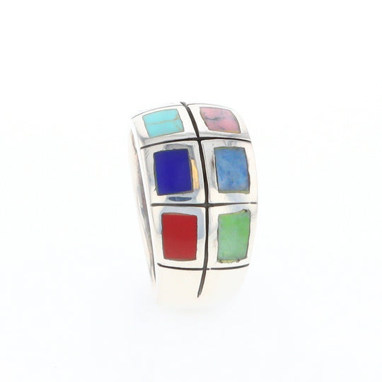 Native Silver Multi Stone Inlaid Ring