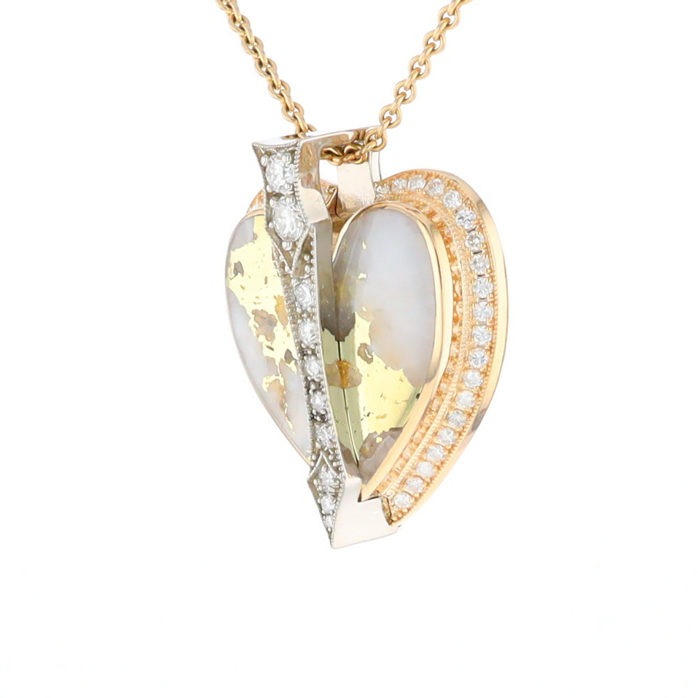 Gold Quartz Necklace Cupid's Revenge .93ctw Diamonds Heart Pendant G2