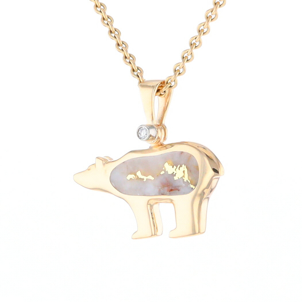 Gold Quartz Inlaid Polar Bear Pendant