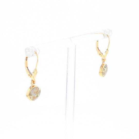 Gold Quartz Earrings Round Inlaid Design Lever Backs