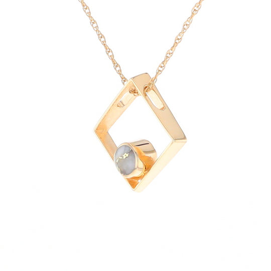 Open Square Gold Quartz Round Inlaid Pendant