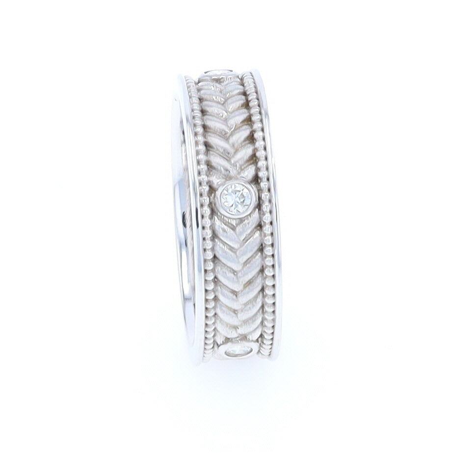 Braided White Gold Men's Ring with Diamond Accents