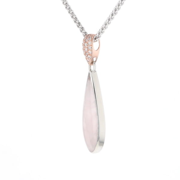 Rose Quartz Teardrop Inlaid Pendant with .11ctw diamonds