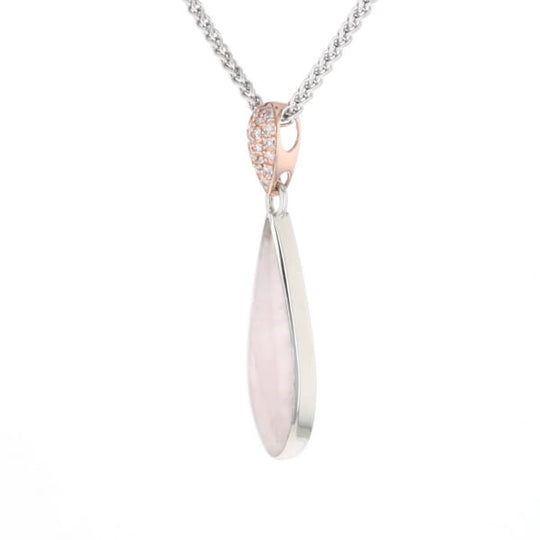 Rose Quartz Teardrop Inlaid Pendant with .11ctw diamonds