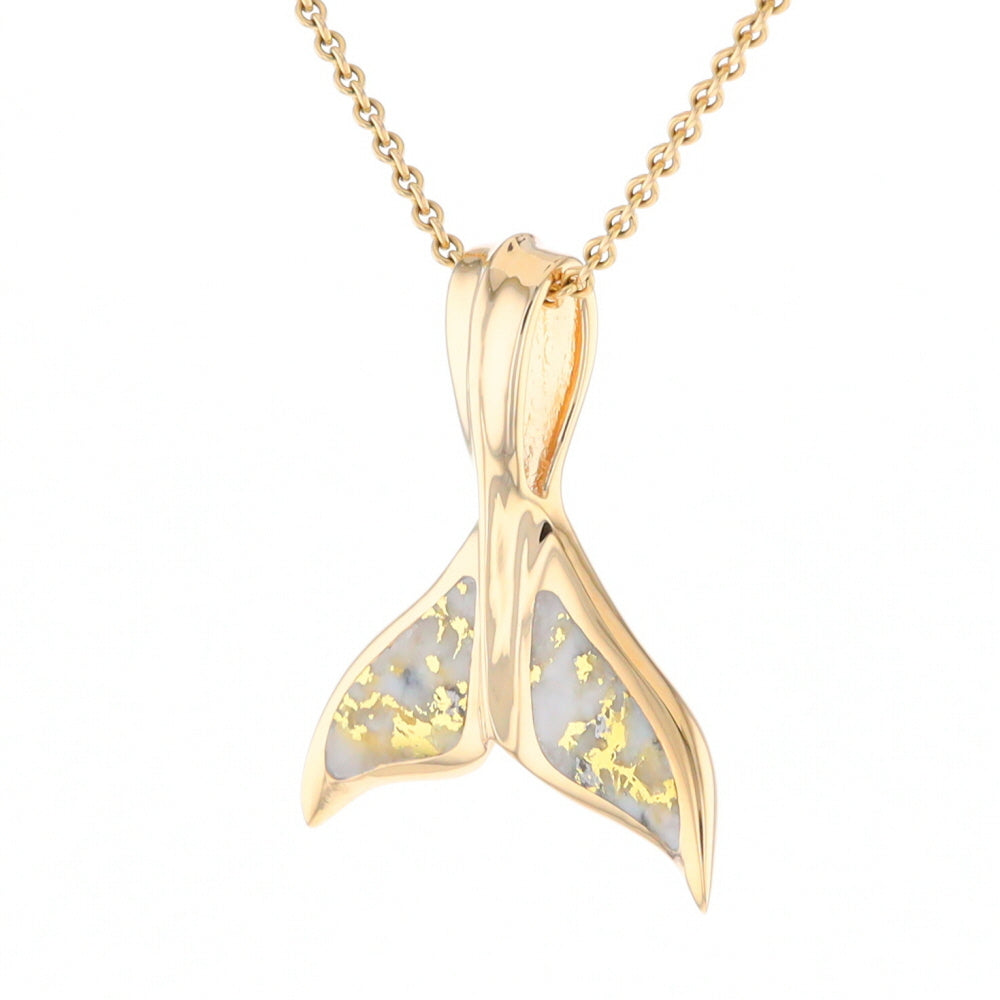 Whale Tail Necklaces Natural Gold Quartz Inlaid Sea Life Pendant