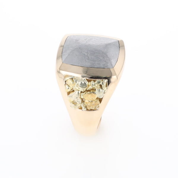 Meteorite Ring Double Side Natural Nuggets Rectangle Inlaid Center