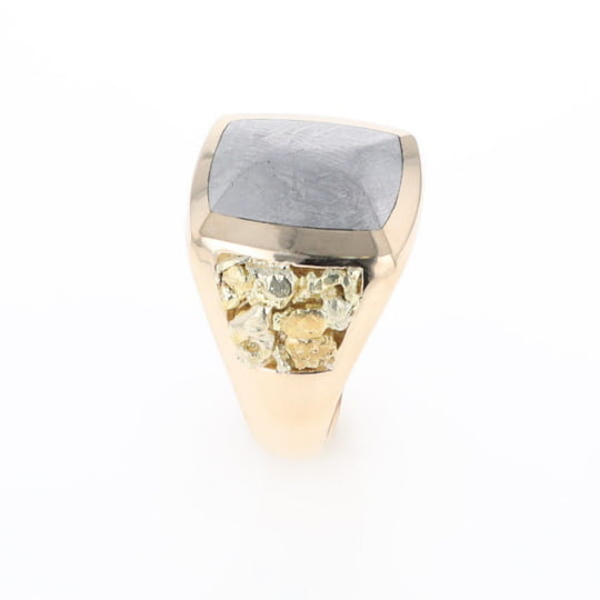 Meteorite Ring Double Side Natural Nuggets Rectangle Inlaid Center