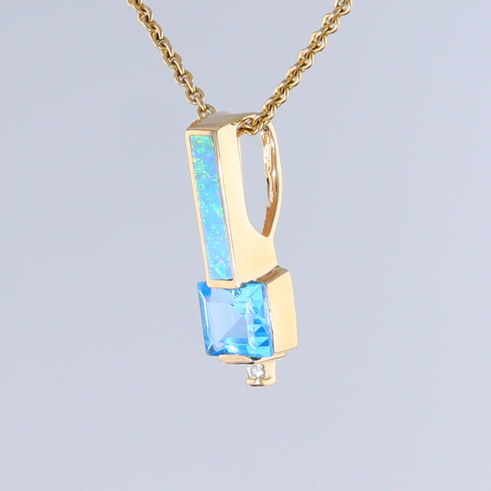 Opal Pendant Rectangle Inlaid with Peridot and 0.03ctw Round Diamond